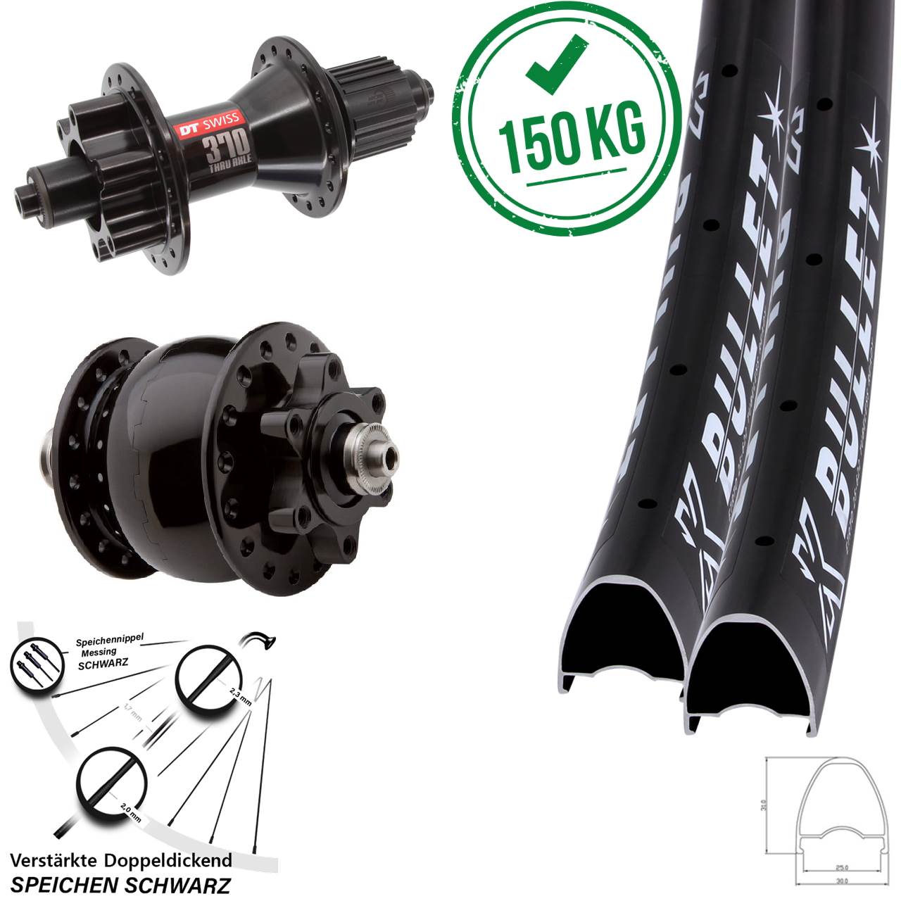 KX Bullet OS DT Swiss 370 Hybrid SON 28 29 Zoll Disc Laufrad-Satz QR Micro Spline