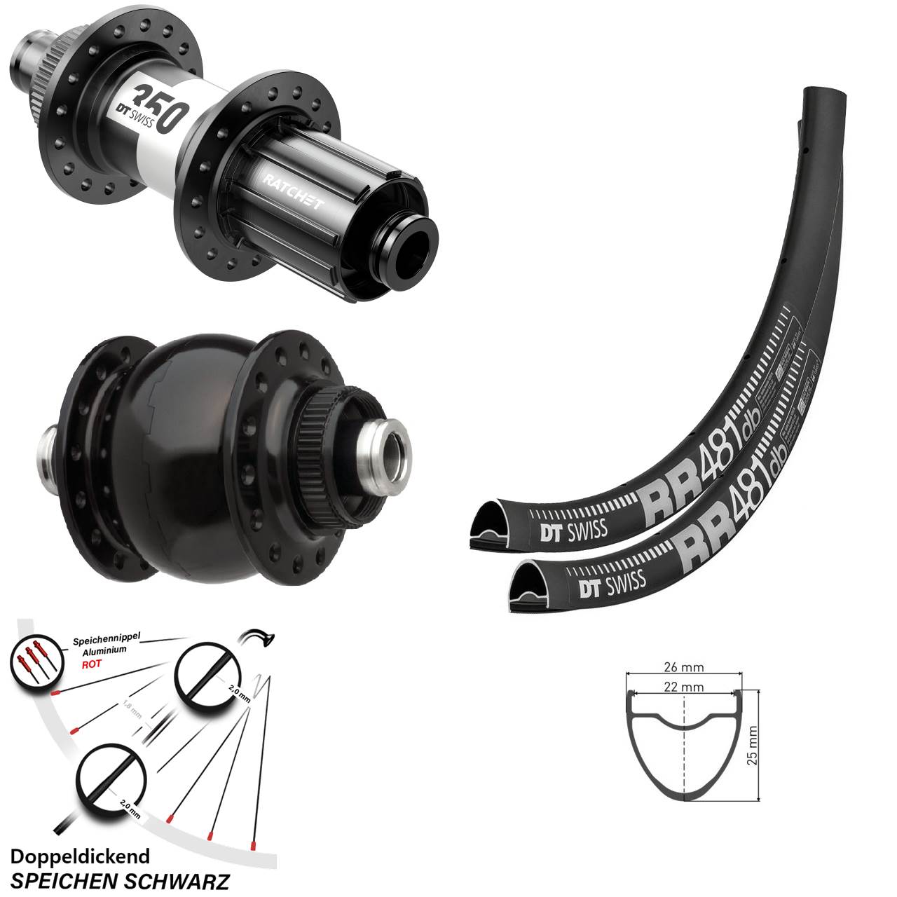 28 Zoll DT Swiss RR 481-350 SON delux Disc Laufradsatz 12x100/142 11-12 fach HG