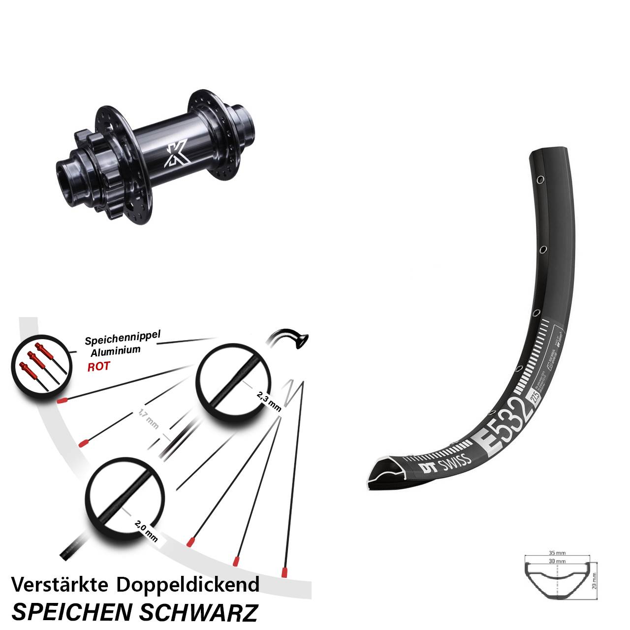 Disc Vorderrad 27,5 Zoll DT Swiss E532 KX-M Steckachse 20x110 (DH alt)