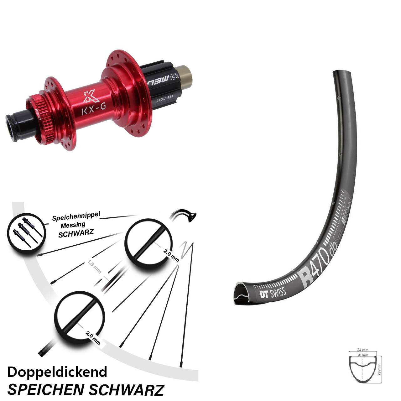28 Zoll DT Swiss R 470 Hinterrad KX-G rot N3W 12x142