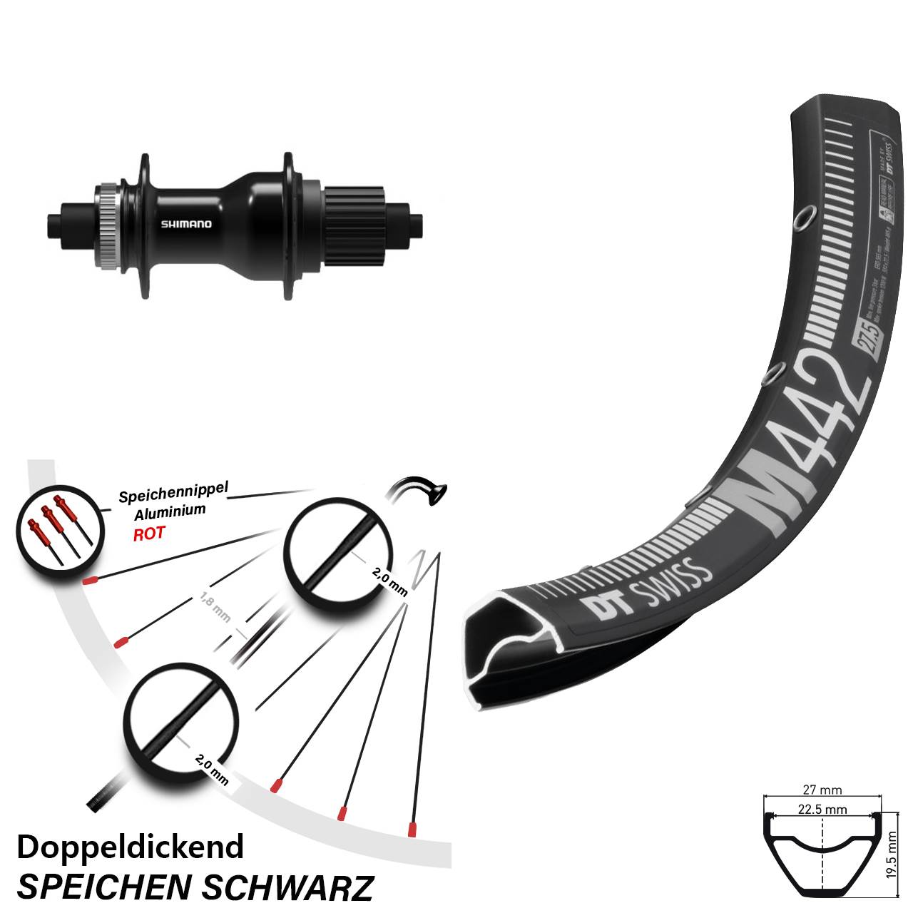 Disc Laufrad 28-29 Zoll DT Swiss M442 Shimano FH-QC500 Shimano Micro Spline QR