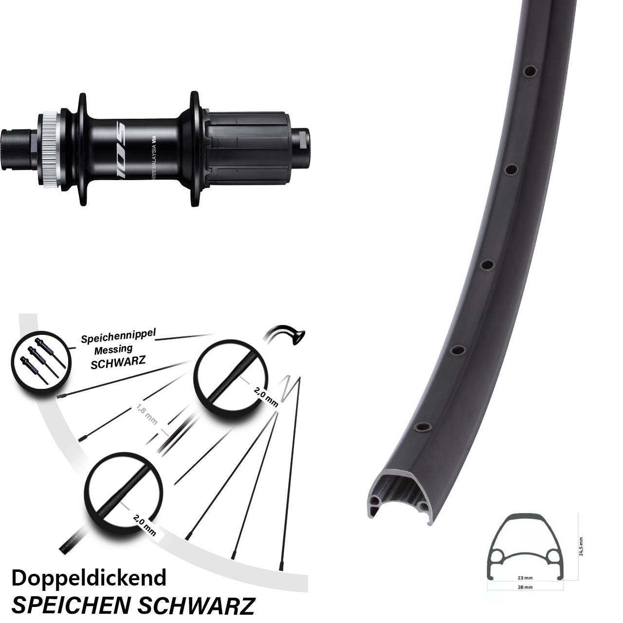 28-29 Zoll Ambrosio Sport Shimano FH-R7070 Centerlock Hinterrad 12x142 8-12 fach HG