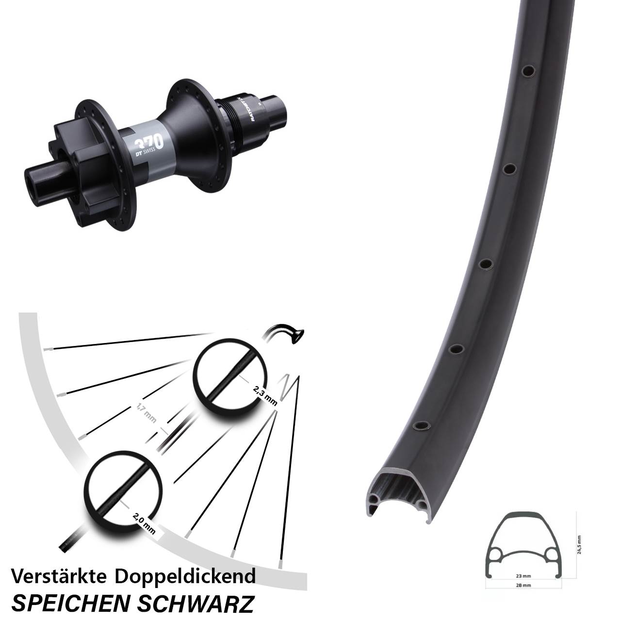 Disc Hinterrad 12x142 28 Zoll Ambrosio Sport DT Swiss 370 SRAM XD