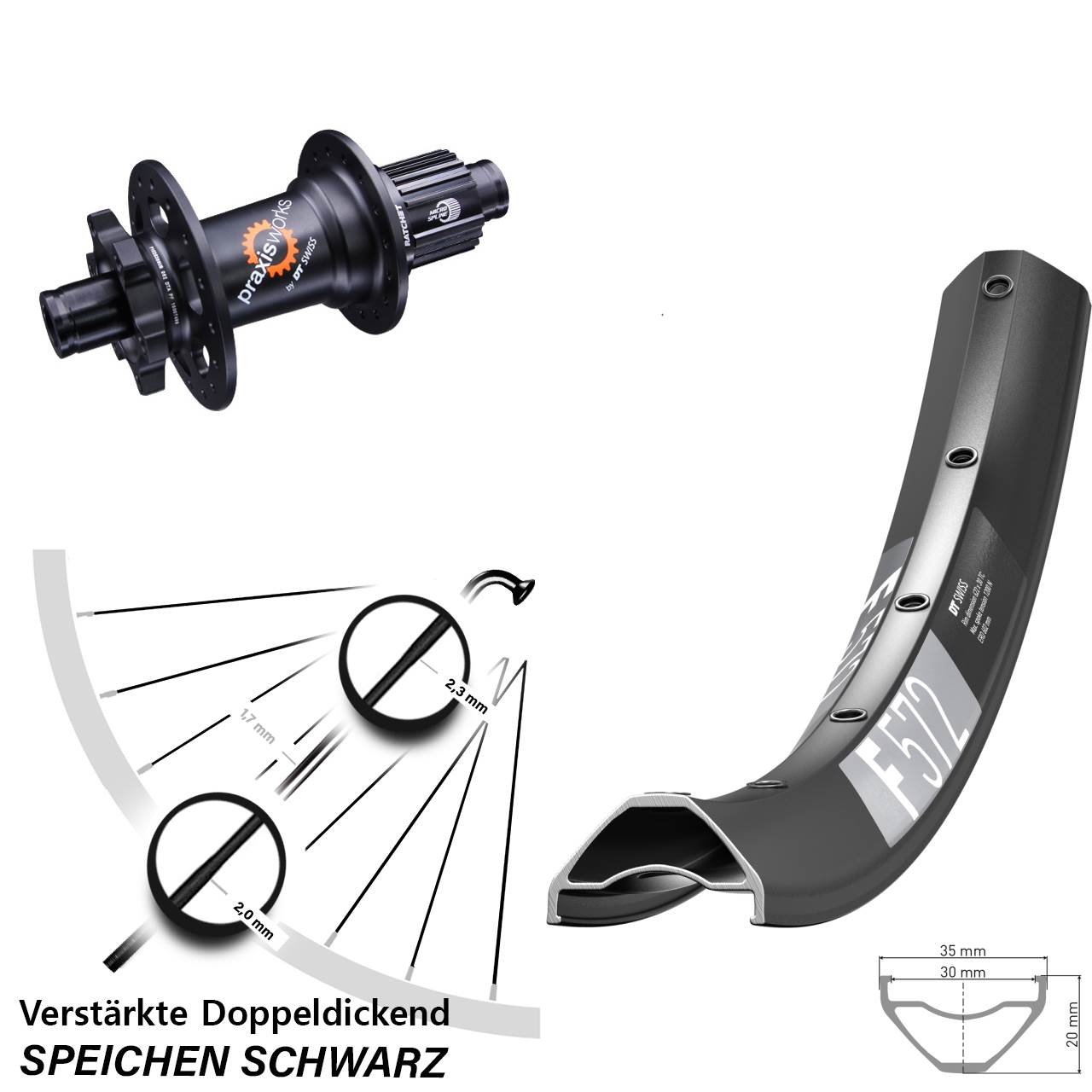 DT Swiss F572 350 650B Disc Hinterrad 12x142 Shimano Micro Spline