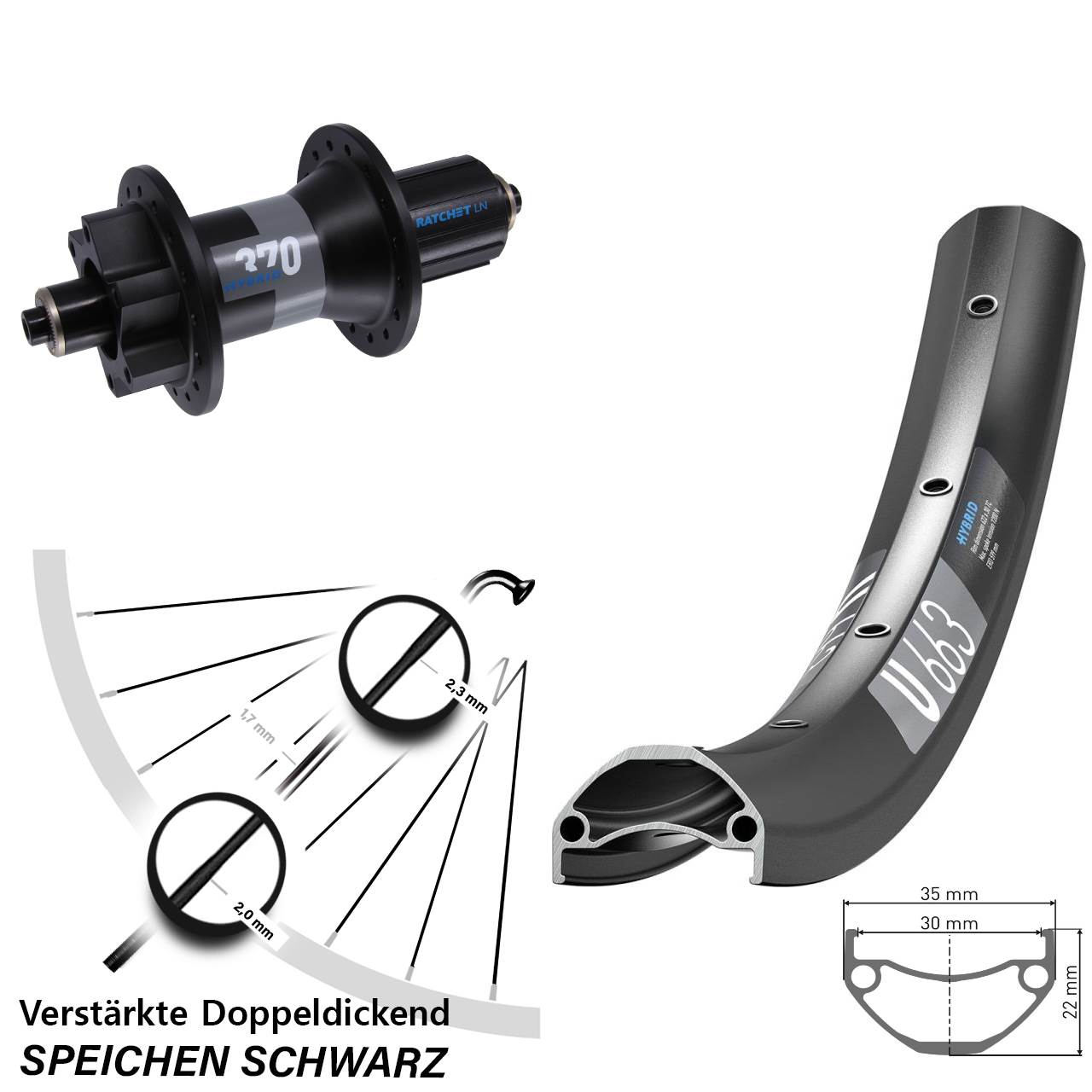 27,5 Zoll DT Swiss U 663 370 Hybrid Disc Laufrad QR Boost 8-11 fach