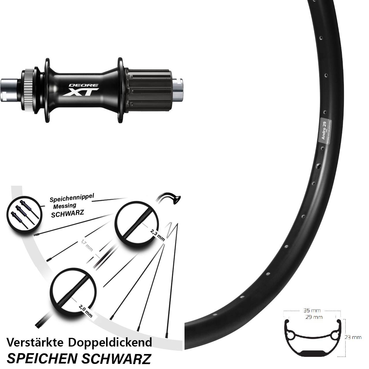 Ryde Andra 29 Shimano XT FH-M8010-B 27,5 Zoll Centerlock Hinterrad 12x148 8-11 fach HG