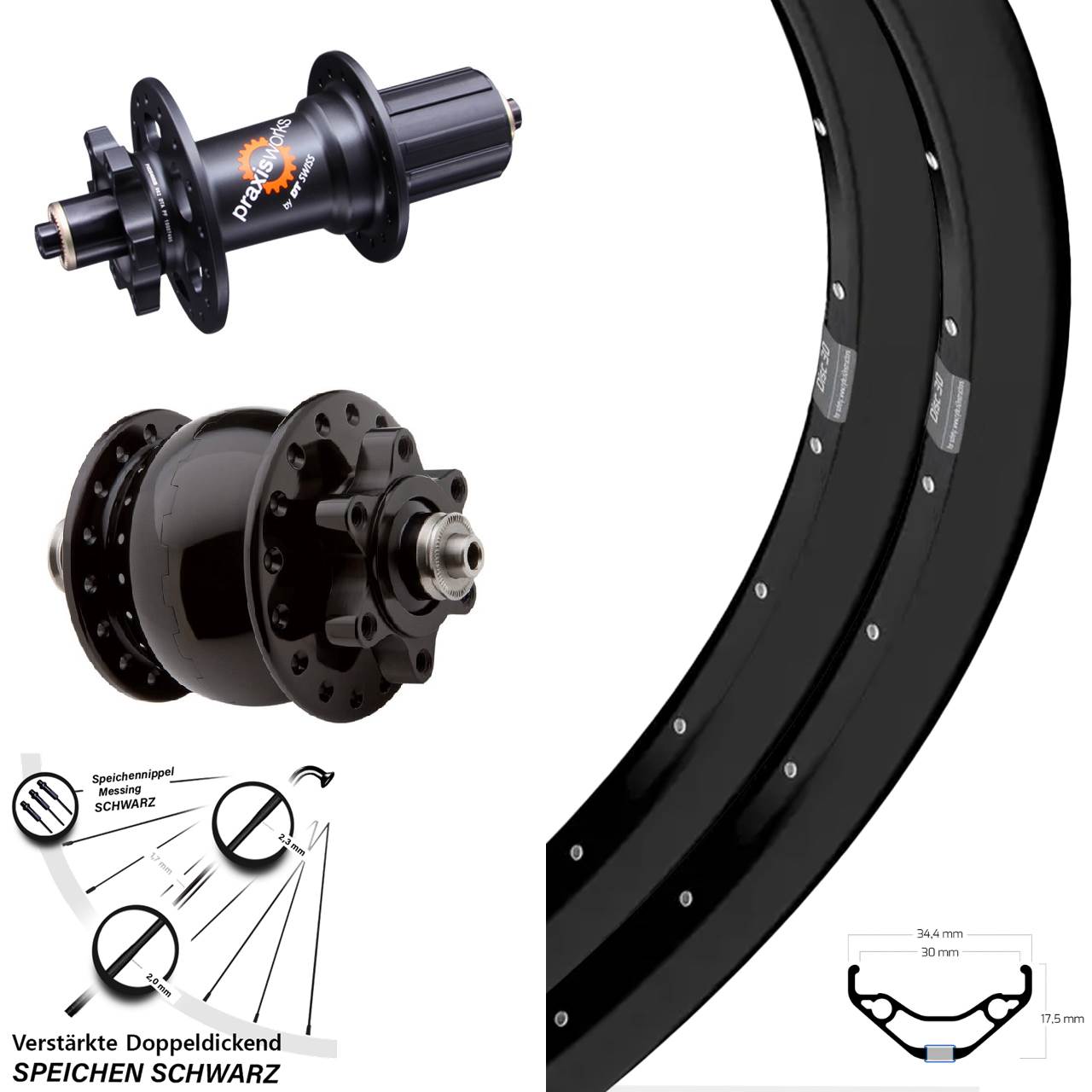 Laufrad-Satz QR 27,5 Zoll Ryde Disc 30 DT Swiss 350 SON 28 8-11 fach HG