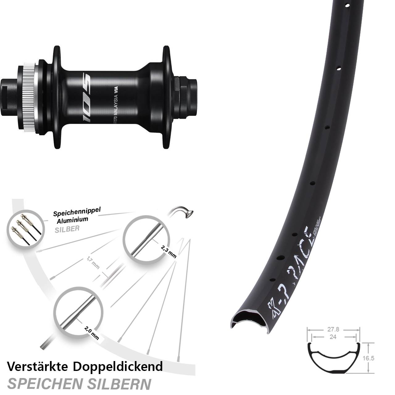 28-29 Zoll KX-R Race Shimano HB-R7070 Disc Vorderrad 12x100