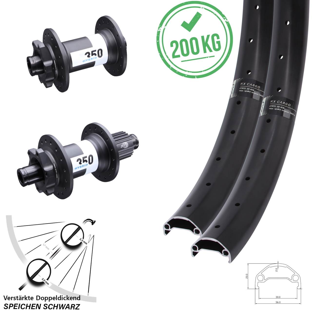 KX Cargo DT Swiss 350 Hybrid 650B Laufradsatz 6-Loch 15x110 12x148 Shimano Micro Spline