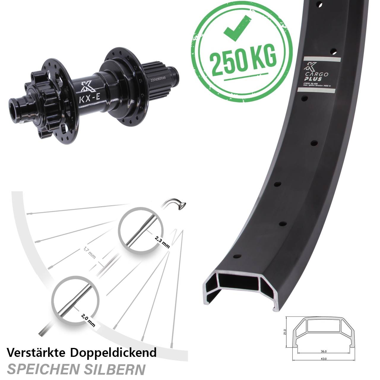 6-Loch Hinterrad 26 Zoll KX-E Cargo Plus Heavy Duty Micro Spline 12x148 Boost