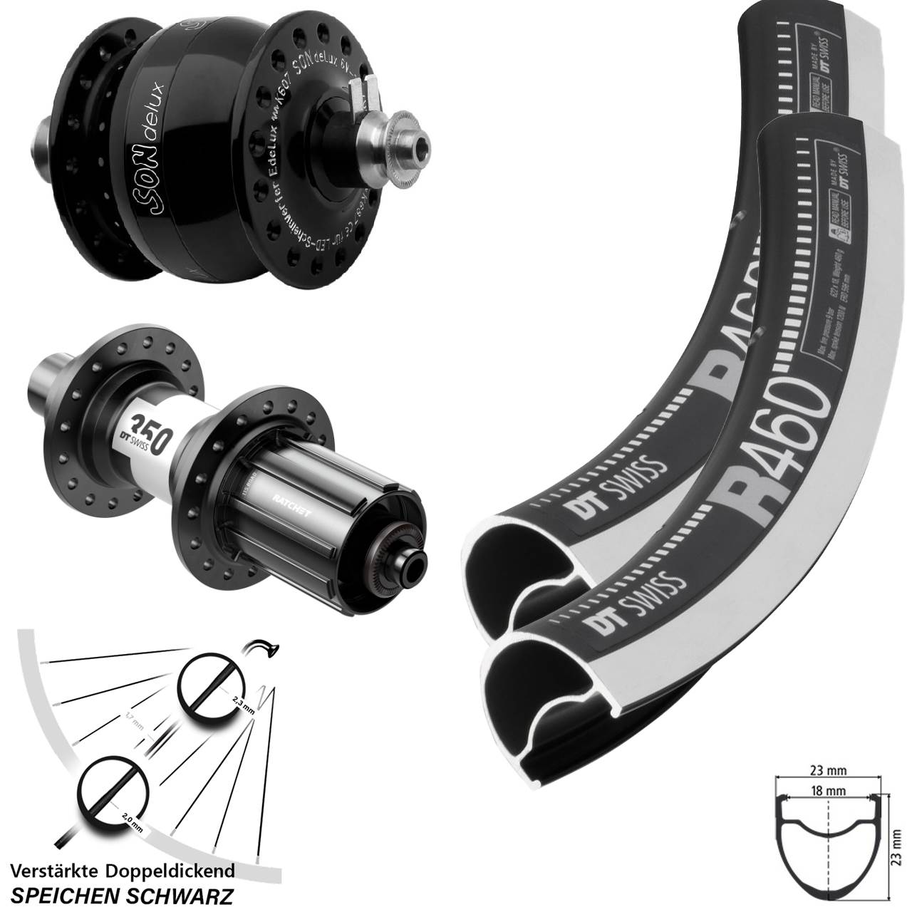 Laufradsatz 28 Zoll DT Swiss R 460 CNC-350 SONdelux 11-12 fach für Schnellspanner