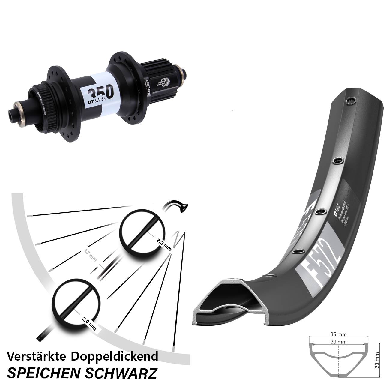 650B DT Swiss F572-350 Ratchet 36 Disc Hinterrad für Schnellspanner Micro Spline
