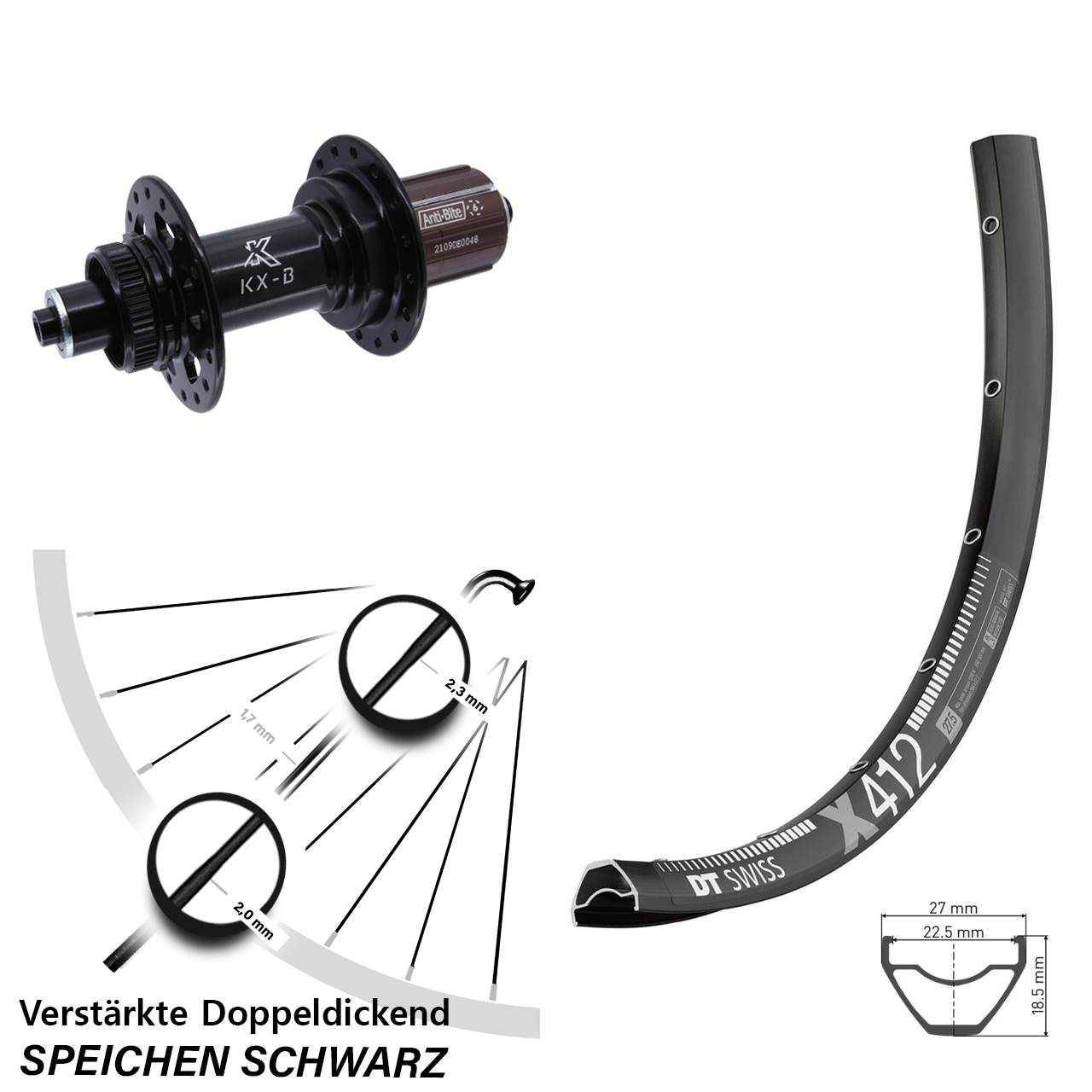 Centerlock Hinterrad 29 Zoll DT Swiss X 412 KX-B 8-12 fach für Schnellspanner Boost