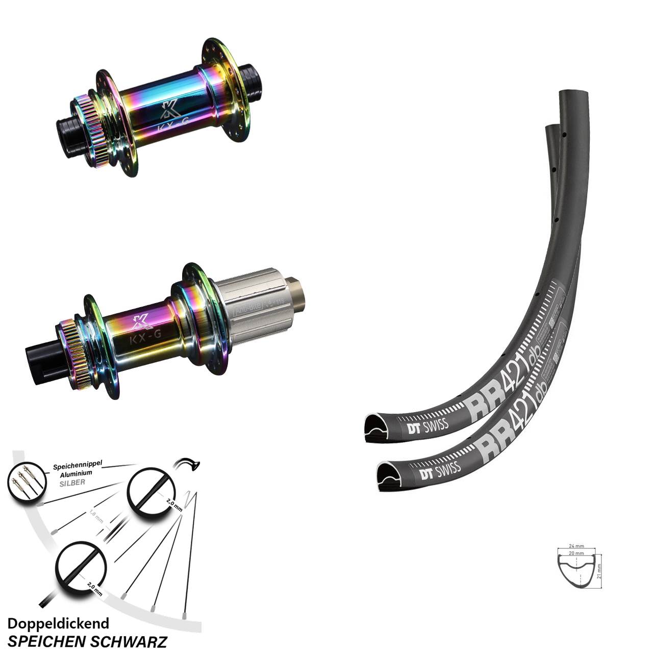 28 Zoll Laufradsatz DT Swiss RR 421 Nabe Oilslick KX-G Steckachse Shimano Road 8-12 fach