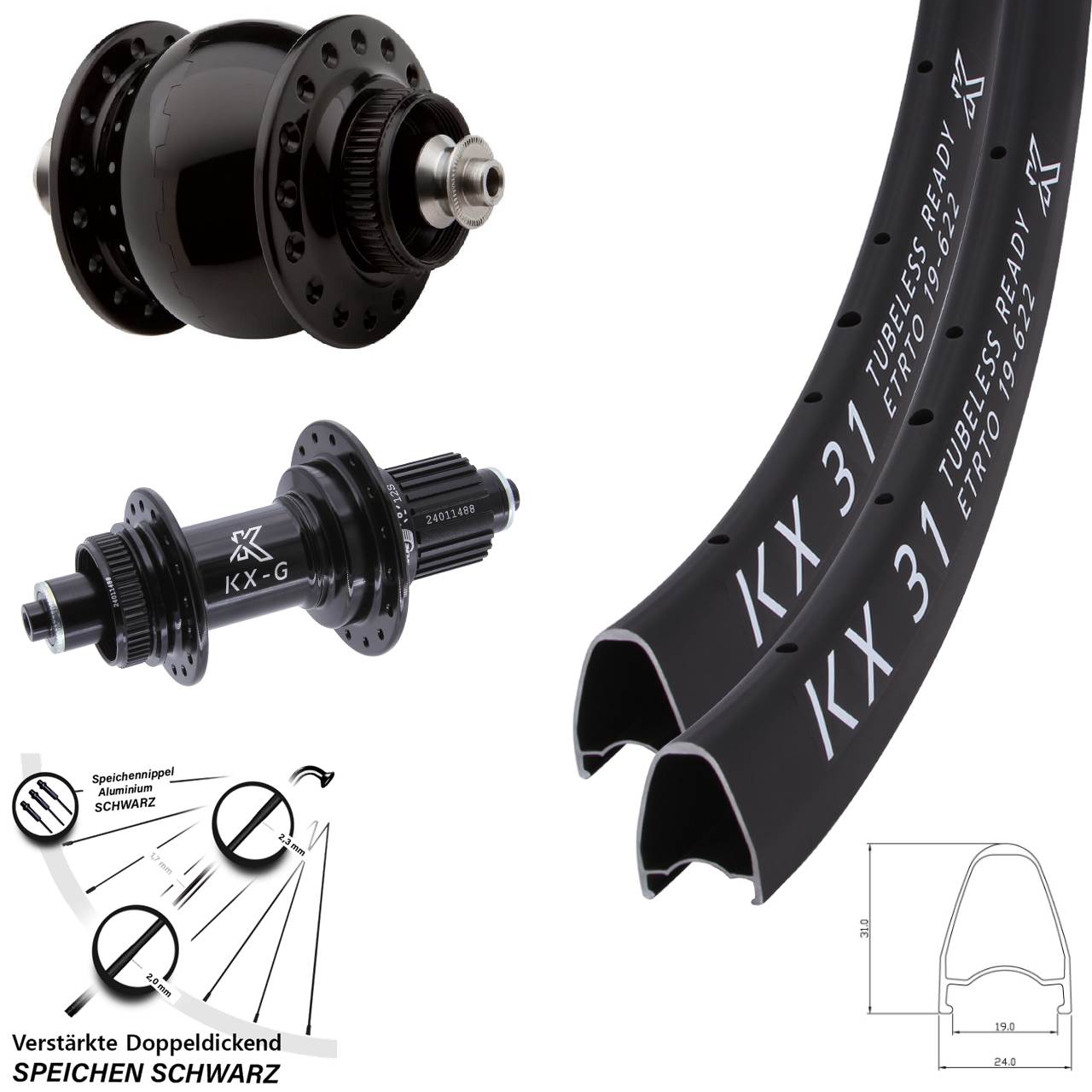 28 Zoll KX-G 31 SON 28 Laufradsatz Centerlock QR Micro Spline