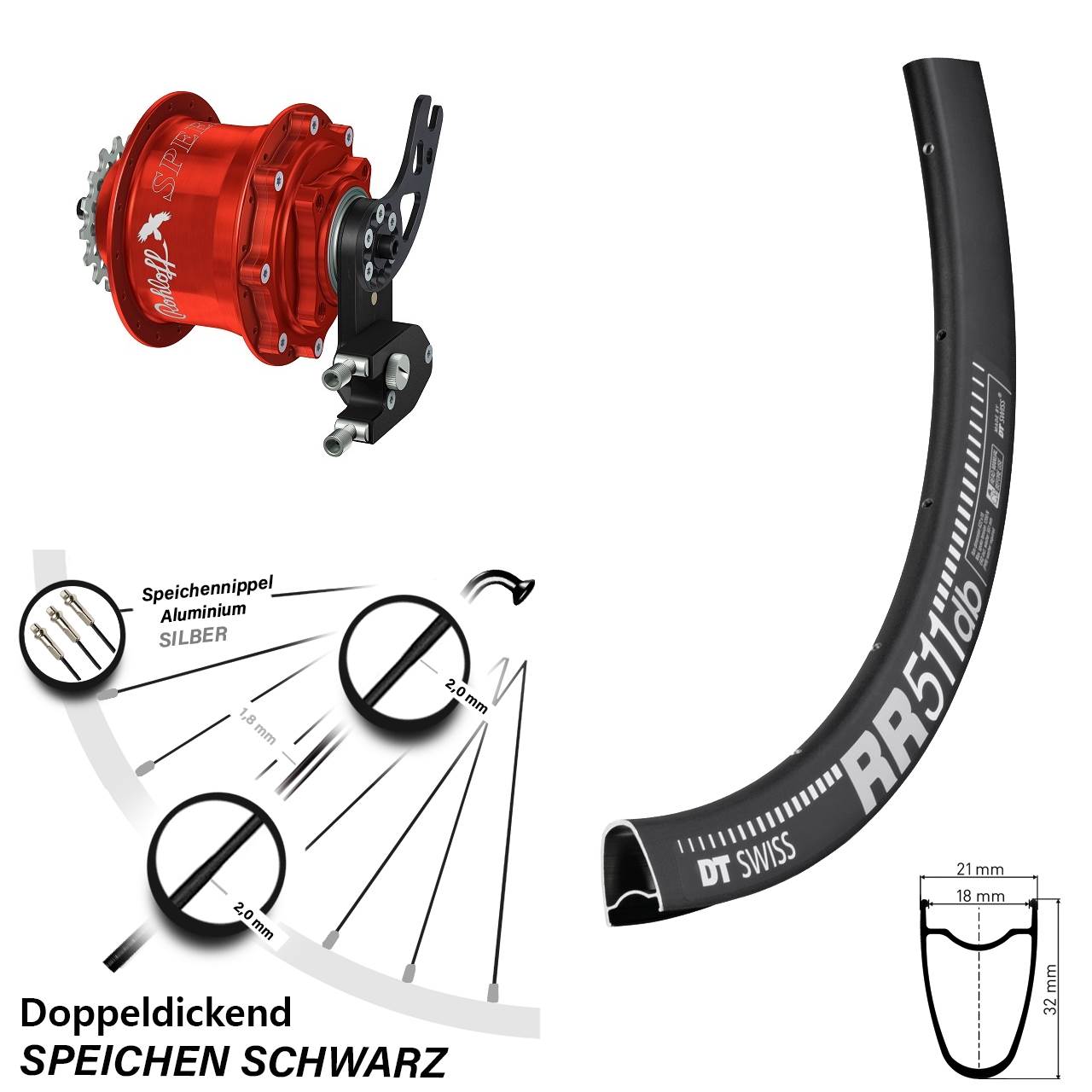 DT Swiss RR511 Rohloff Speedhub 500/14 CC DB PM rot 28 Zoll Disc Laufrad