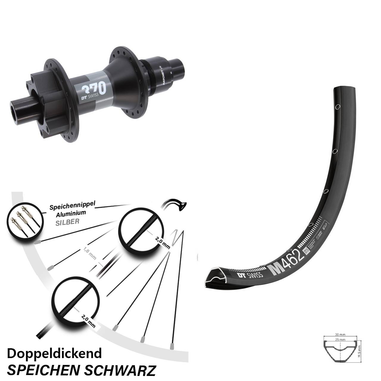 M 462 DT Swiss 370 Hinterrad 27,5 Zoll Boost Sram XD Steckachse 6-loch