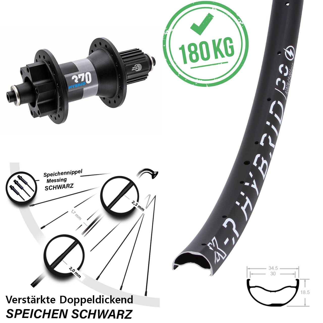 KX-R Hybrid 30 DT Swiss 370 29 Zoll Disc Hinterrad für Schnellspanner Micro Spline