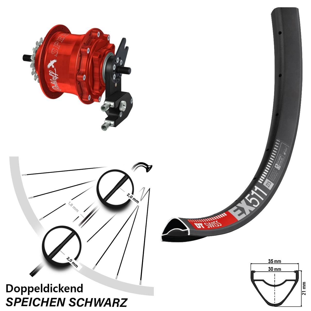29 Zoll DT Swiss EX 511 Rohloff Speedhub TS DB OEM2 rot