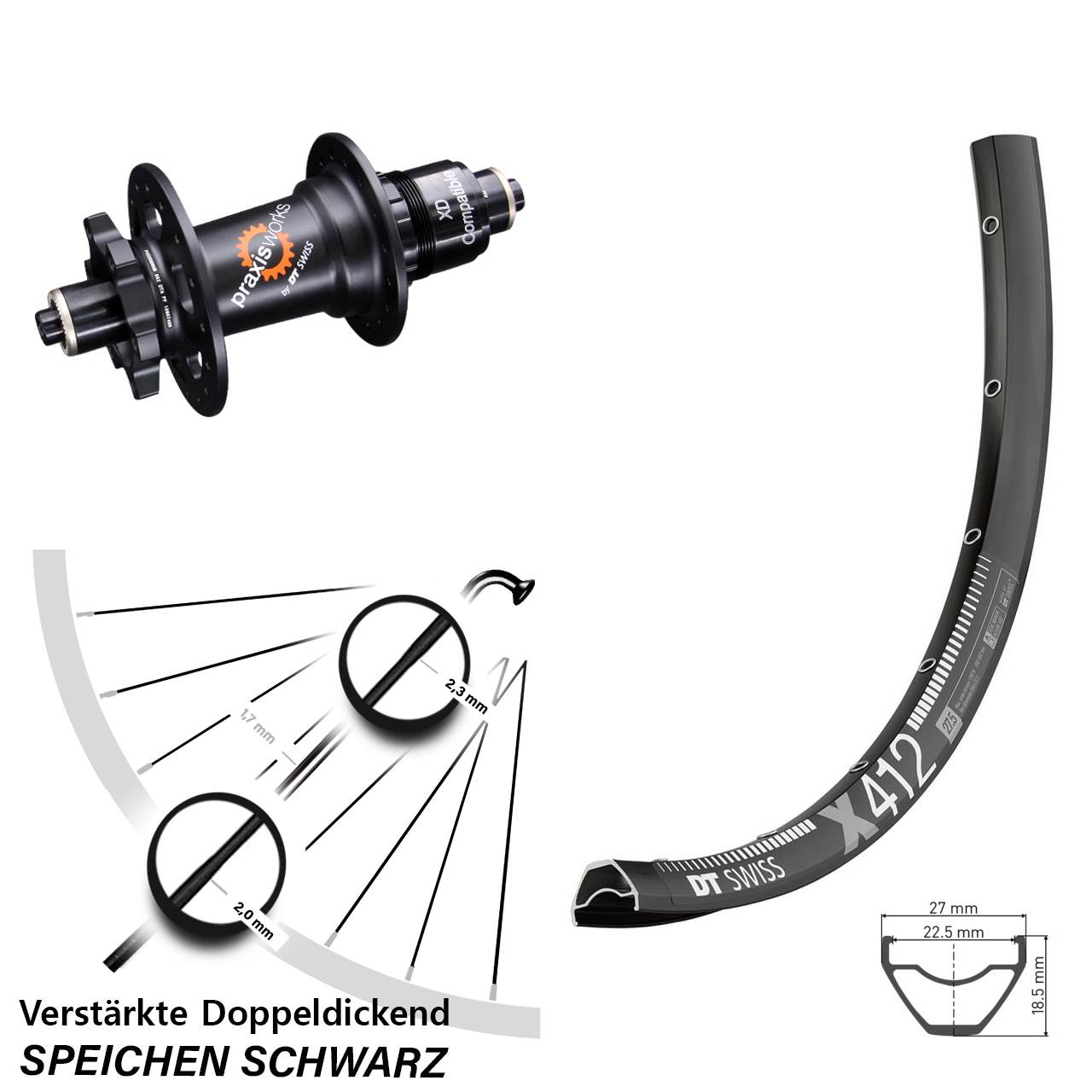 29 Zoll Hinterrad 6-Loch für Schnellspanner DT Swiss X 412-350 XD