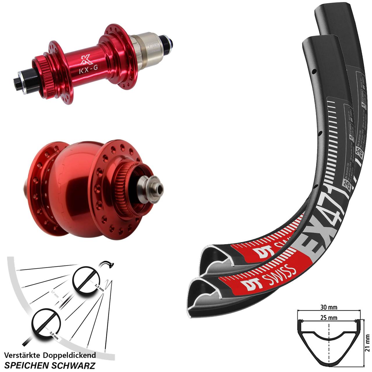 DT Swiss EX 471 KX-G rot SON 28 27,5 Zoll Disc Laufrad-Satz für Schnellspanner XDR