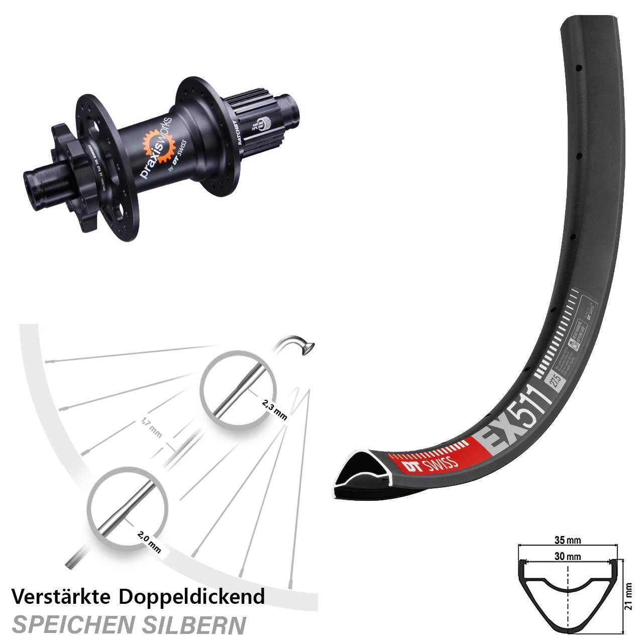 DT Swiss EX 511 350 29 Zoll Disc Laufrad 12x142 Micro Spline