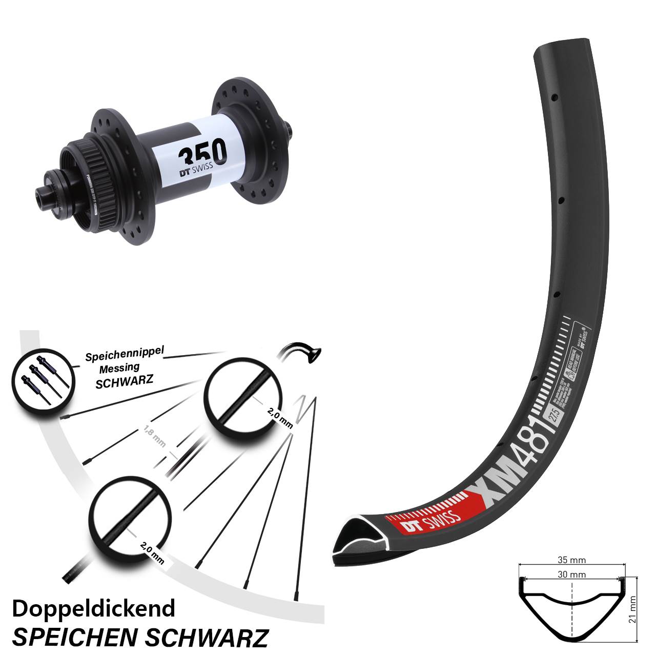 Vorderrad Centerlock 27,5 Zoll DT Swiss XM481-350 für Schnellspanner
