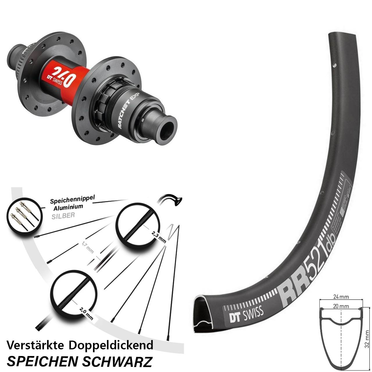 DT Swiss RR 521 DT Swiss 240 EXP 28 Zoll Disc Hinterrad 12x142 XDR