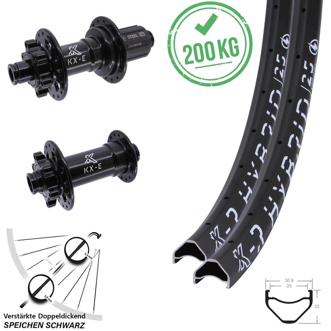 650B Laufradsatz KXR-E Hybrid 25 Heavy Duty 8-12 fach 15x110 12x148