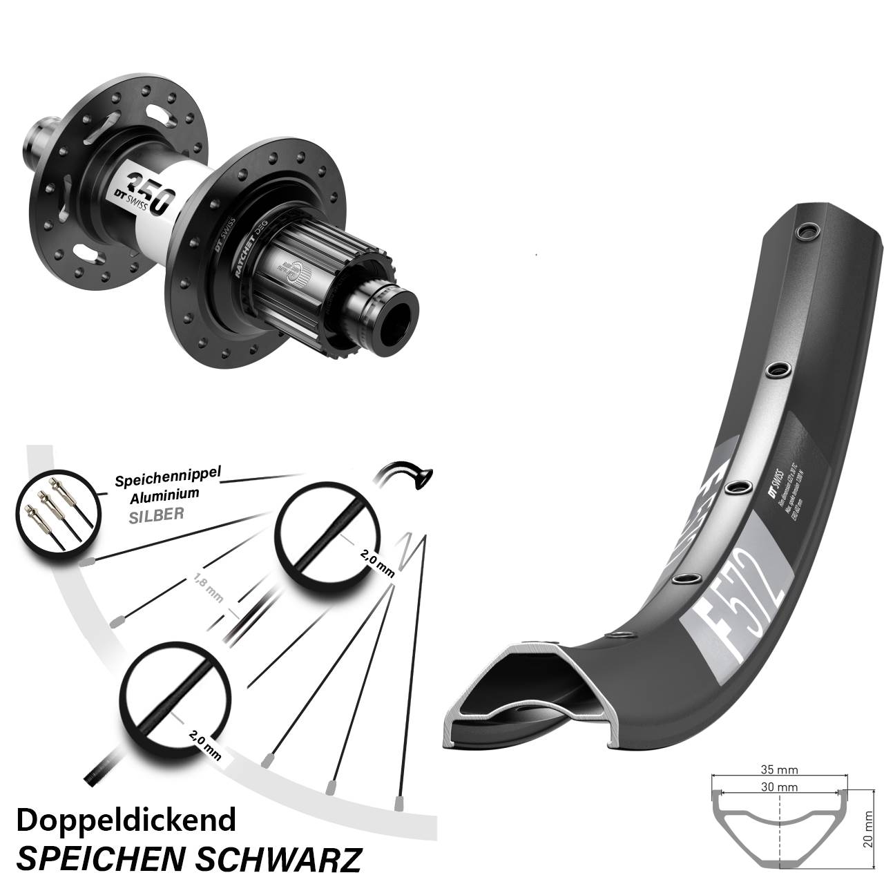 Disc Hinterrad 27,5 Zoll DT Swiss F572-350 DEG72 Shimano Micro Spline 12x148