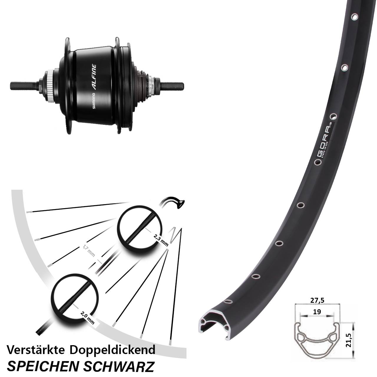 28 Zoll Shimano 8 Gang Alfine Gora 19 Hinterrad Centerlock