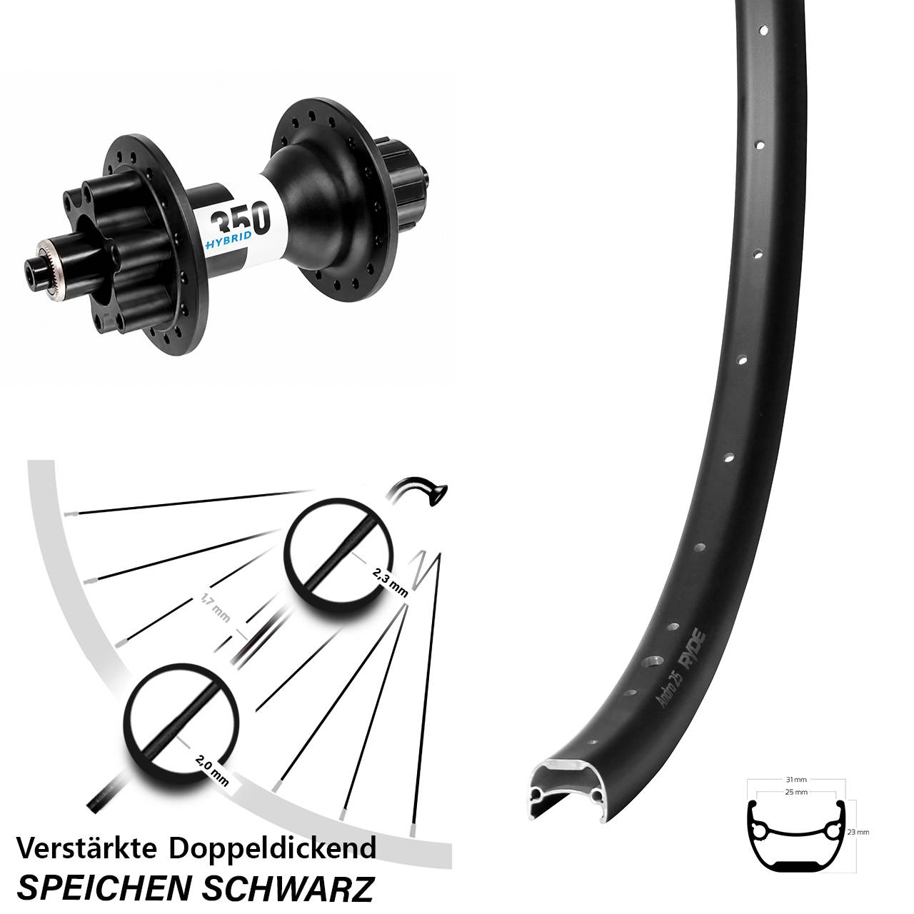28 Zoll Ryde Andra 25 DT Swiss 350 Hybrid Singlespeed 6-Loch Hinterrad 5x135