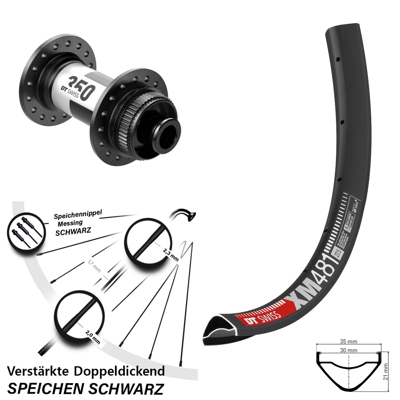 DT Swiss XM481 DT Swiss 350 Road 27,5 Zoll Vorderrad Centerlock 12x100