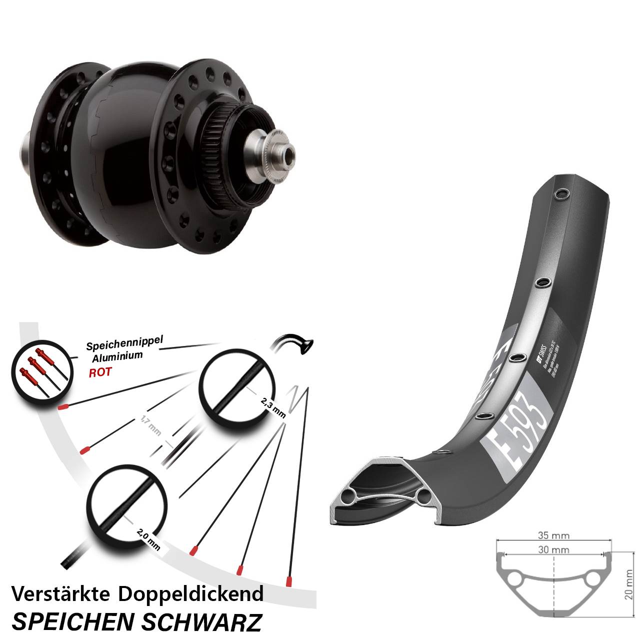 SON 28 DT Swiss E593 29 Zoll Nabendynamovorderrad Centerlock QR