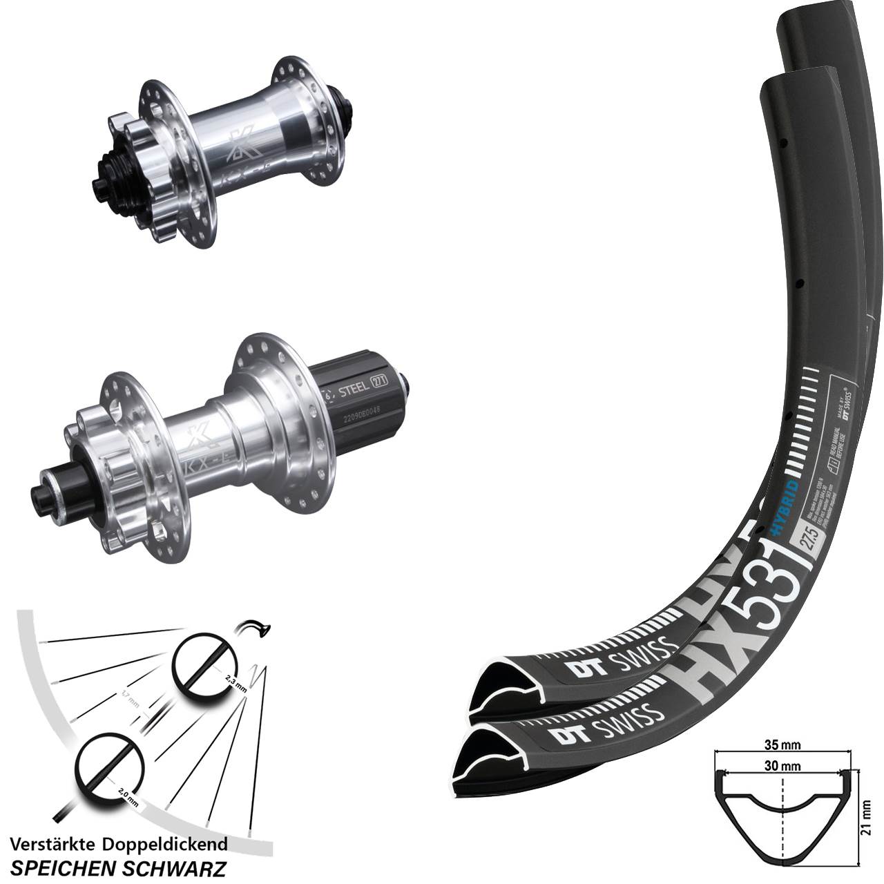 DT Swiss HX531 KX-E Disc 6-Loch 29 Zoll Laufradsatz für Schnellspanner 8-12 fach HG