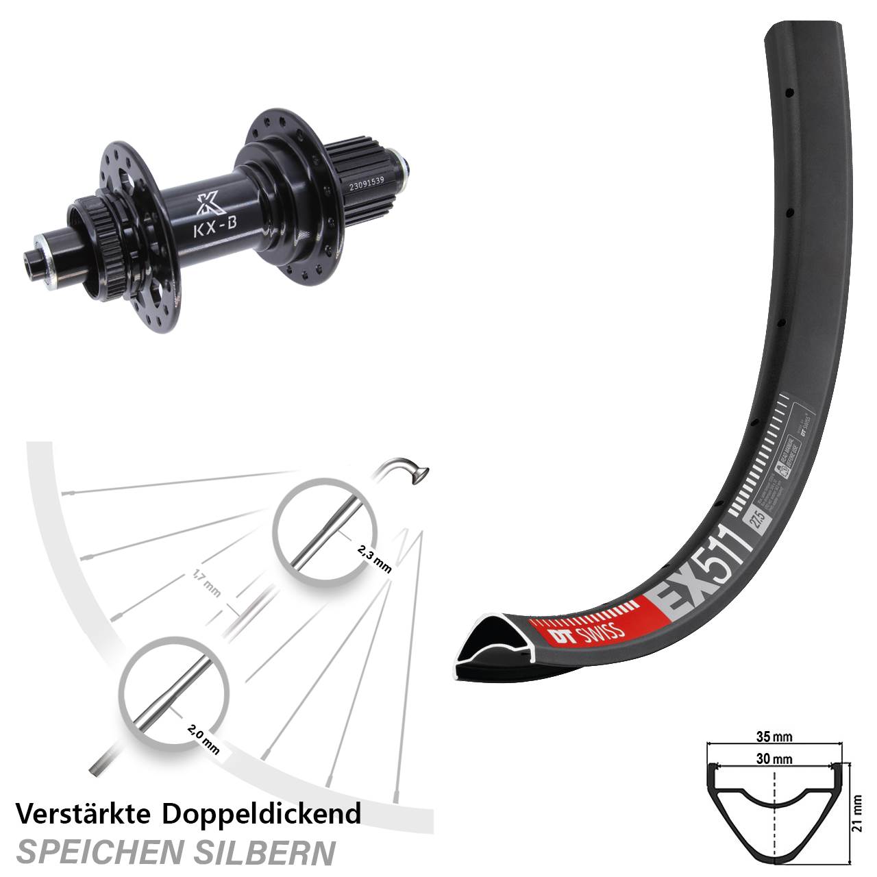 DT Swiss EX 511 KX-B 29 Zoll Disc Laufrad 5x141 Shimano Micro Spline