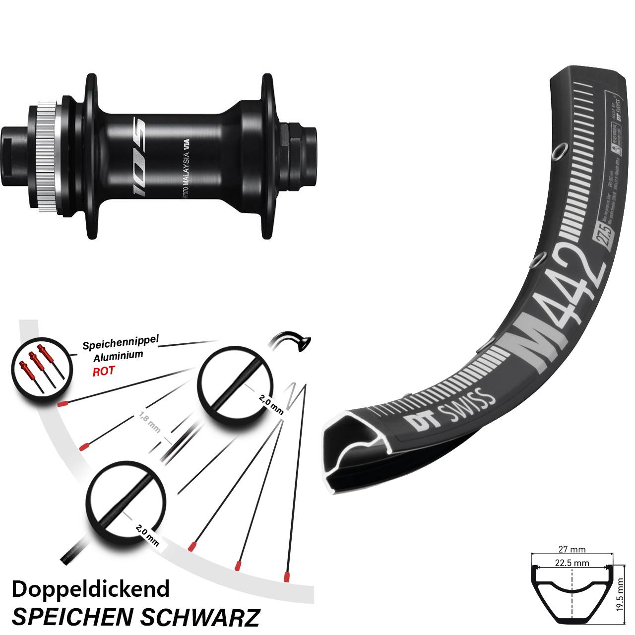 DT Swiss M 442 Shimano HB-R7070 28-29 Zoll Disc Laufrad 12x100