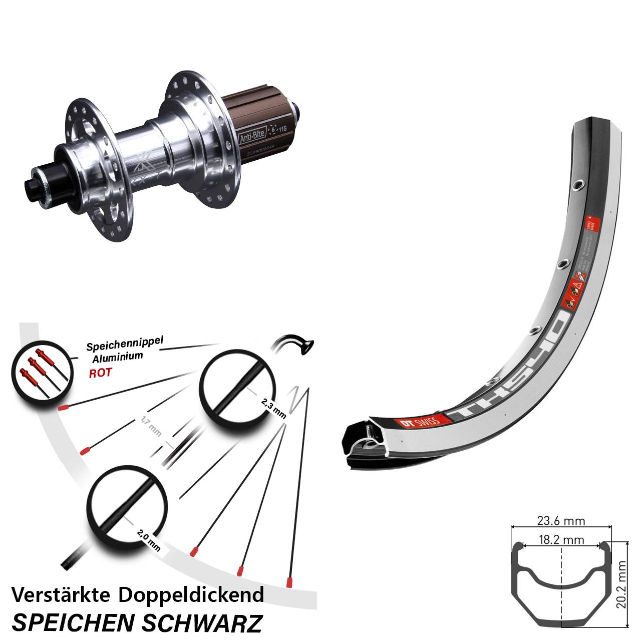 Hinterrad für Schnellspanner 28 Zoll DT Swiss TK540 KX-T 8-12 fach