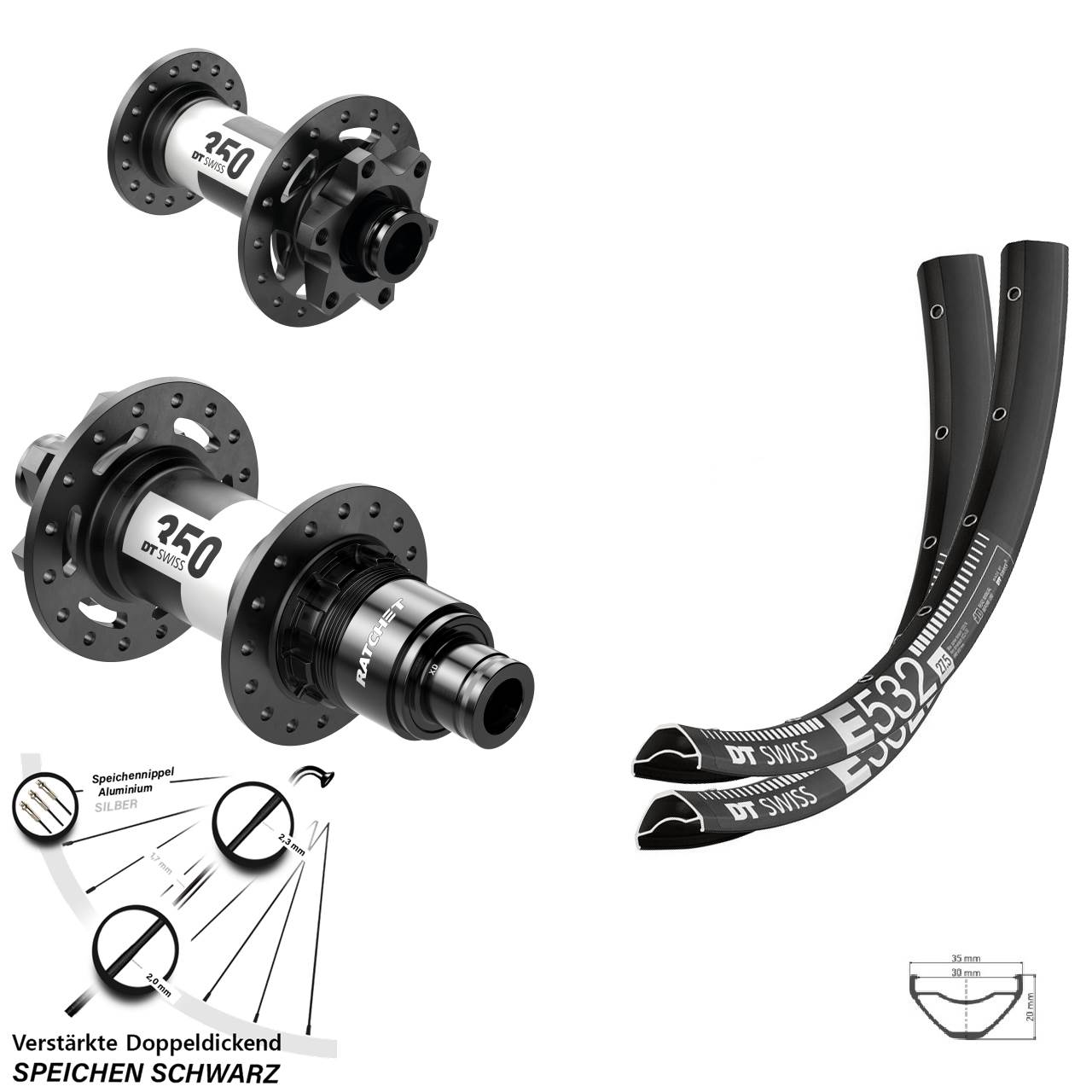 Laufradsatz 6-Loch 27,5 Zoll DT Swiss E532-350 XD 15x100 12x142