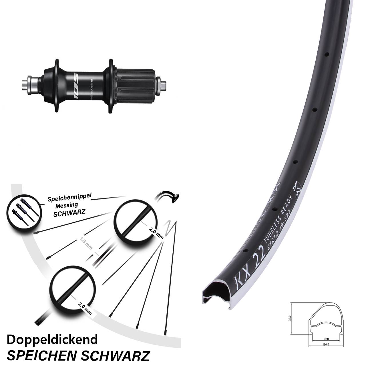 Hinterrad 28 Zoll KX 22 OS Shimano 105 8-12 fach HG QR
