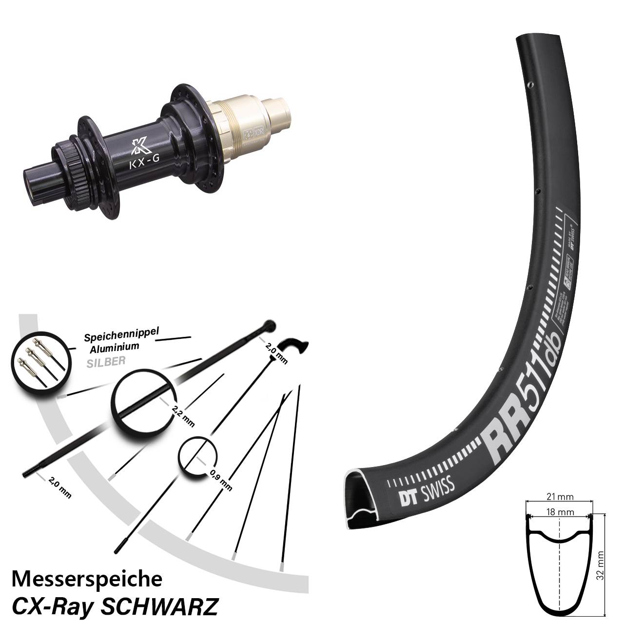 DT Swiss RR 511 KX-G 28 Zoll Disc Laufrad 12x142 CX-Ray SRAM XDR