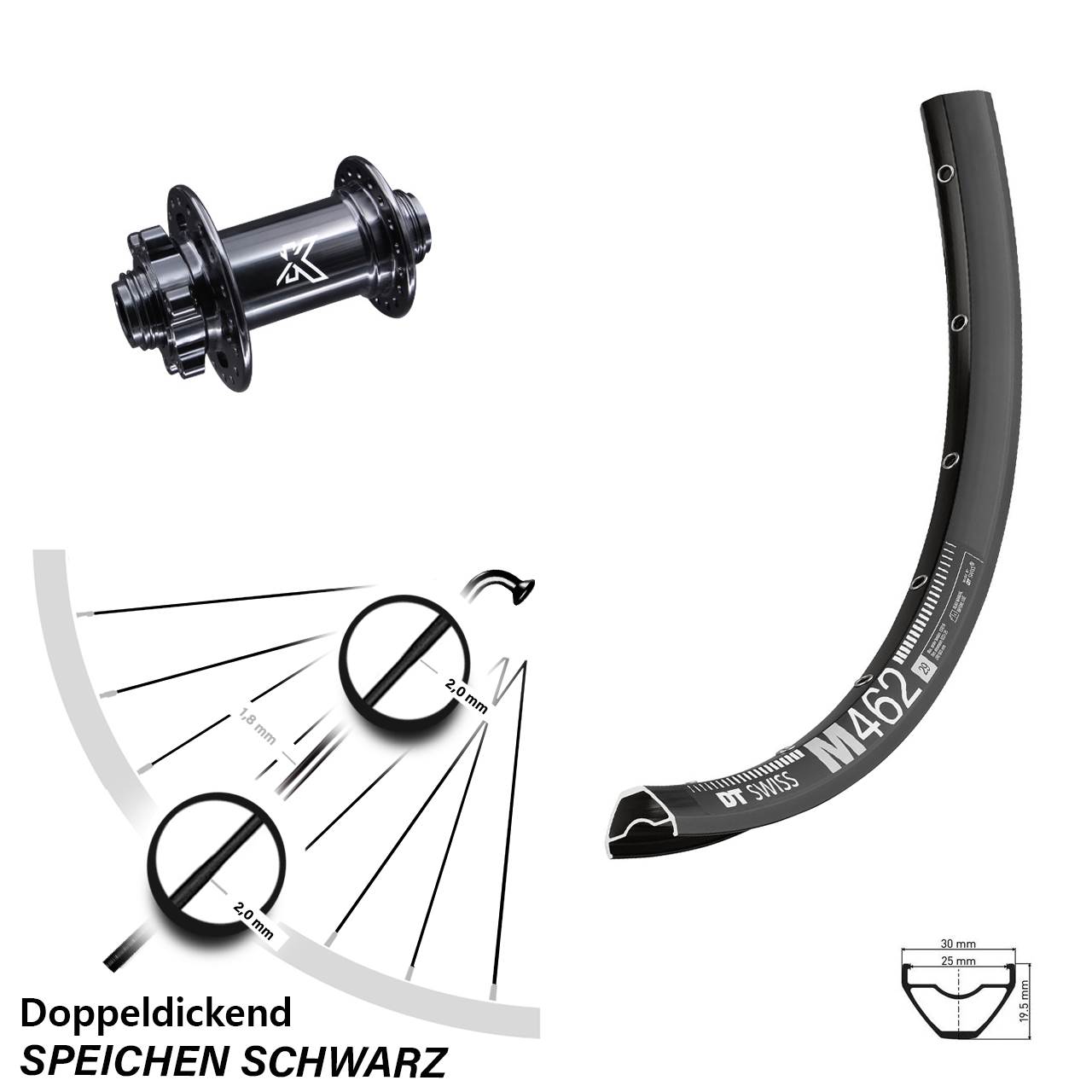 Disc Laufrad 15x100 27,5 Zoll DT Swiss M462 KX-M