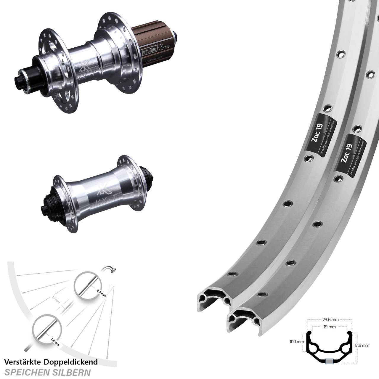 Laufradsatz 26 Zoll Ryde Zac 19 KX-T 8-12 fach HG für Schnellspanner