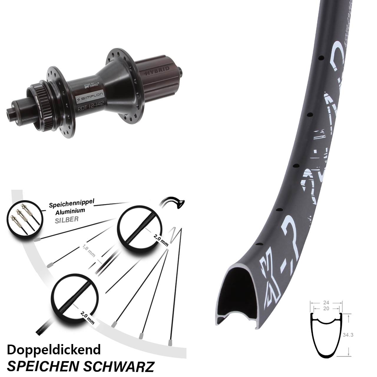 Disc Laufrad 28 Zoll KX-R Road DT Swiss 370 Hybrid 8-11 fach HG für Schnellspanner