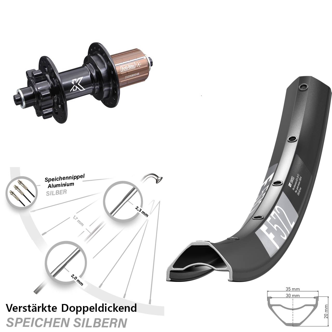 Hinterrad 6-Loch QR 29 Zoll DT Swiss F572 KX-M 8-12 fach HG