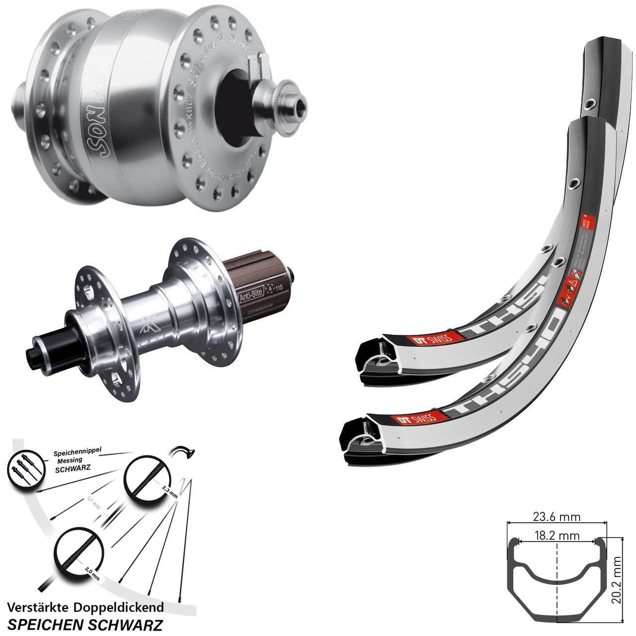 28 Zoll DT Swiss TK540 KX-T SONdelux Laufradsatz für Schnellspanner 8-12 fach HG