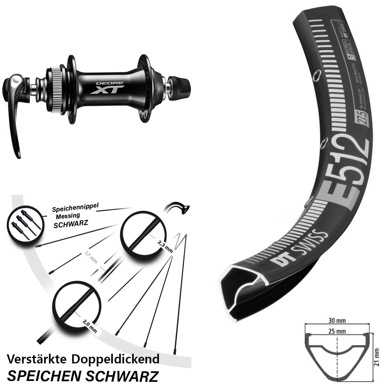 Disc 29 Zoll Vorderrad für Schnellspanner DT Swiss E 512 Shimano Deore XT