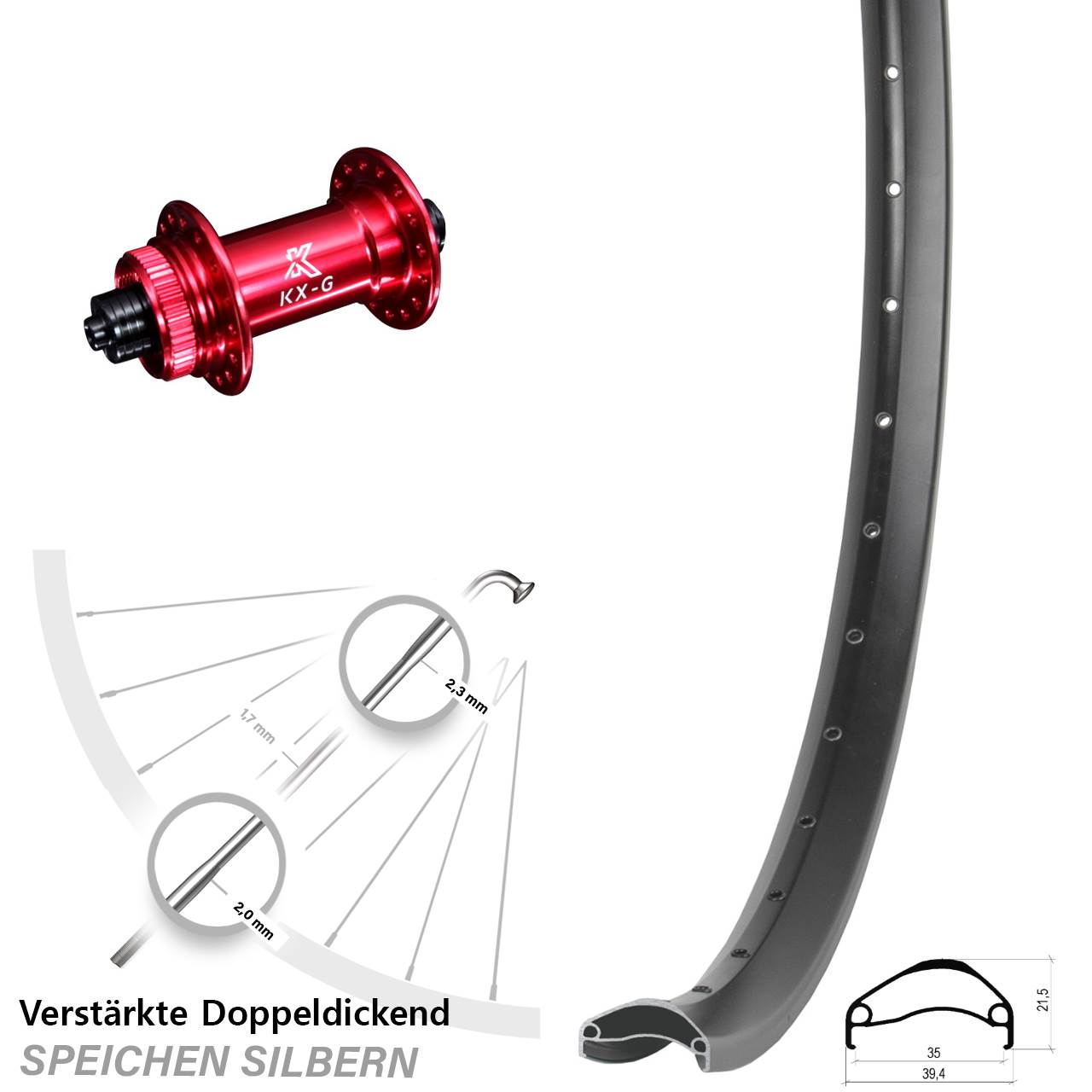 Disc Vorderrad für Schnellspanner 29 Zoll Ambrosio E35 KX-G rot