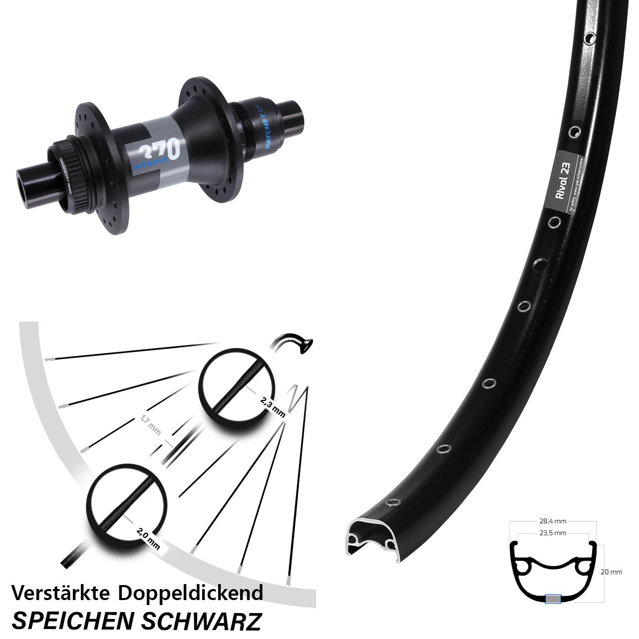 Disc Hinterrad 650B Ryde Rival 23 DT Swiss Hybrid 370 XD 12x148