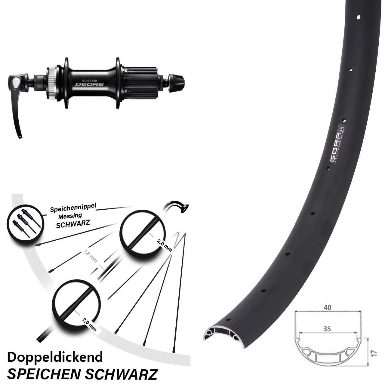 Disc Hinterrad für Schnellspanner 27,5 Zoll Gora 35 Shimano FH-M6000 8-11 fach